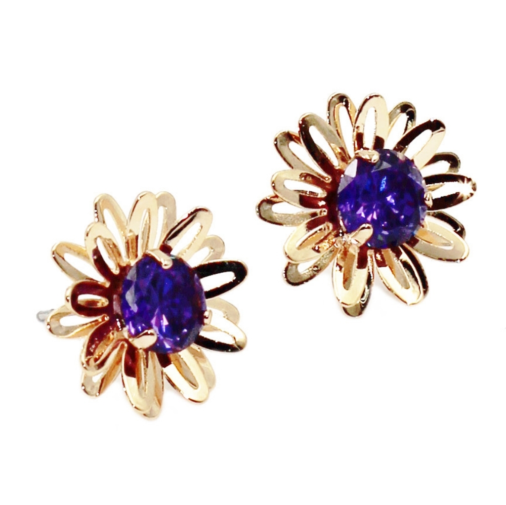 Gold purple cute daisy crystal earrings